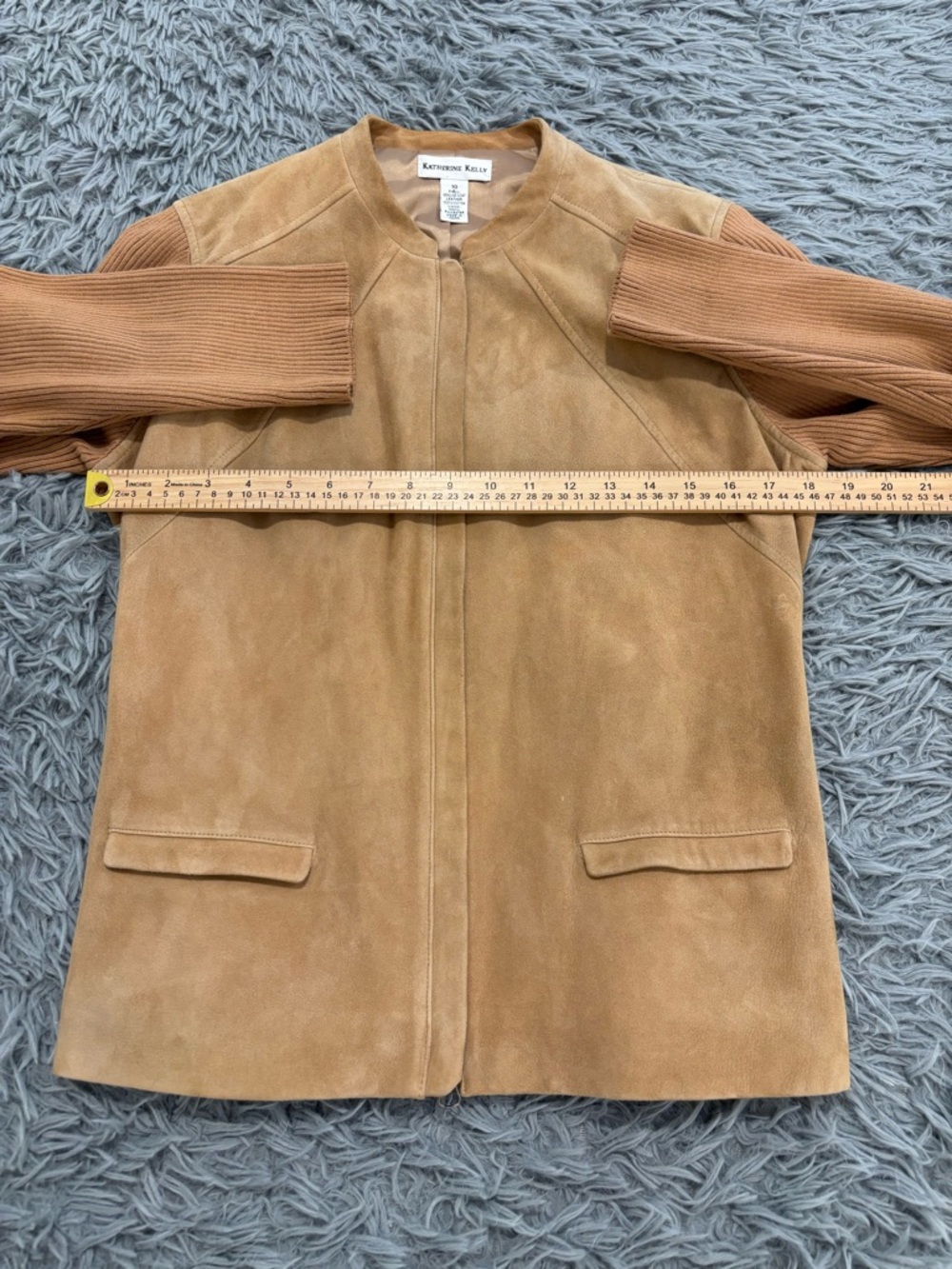 VTG Katherine Kelly Women’s Caramel Goat Suede Leather Full Zip Jacket Size 10 - Picture 6 of 7